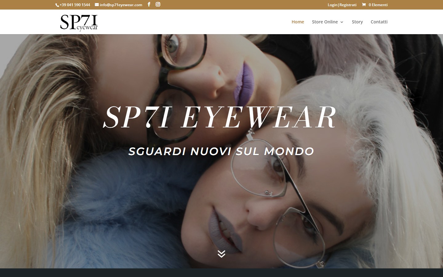 SP71 Eyewear — sito attuale, prima del redesign